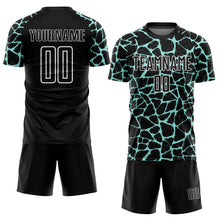 Laden Sie das Bild in den Galerie-Viewer, Custom Black Ice Blue-White Abstract Network Splash Sublimation Soccer Uniform Jersey