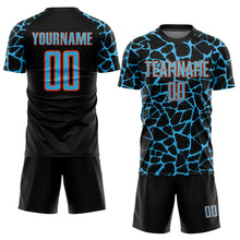 Charger l'image dans la galerie, Custom Black Sky Blue-Orange Abstract Network Splash Sublimation Soccer Uniform Jersey
