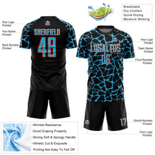 Charger l'image dans la galerie, Custom Black Sky Blue-Orange Abstract Network Splash Sublimation Soccer Uniform Jersey