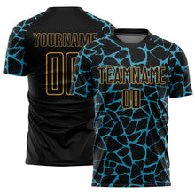 Загрузить изображение в средство просмотра галереи, Custom Black Panther Blue-Old Gold Abstract Network Splash Sublimation Soccer Uniform Jersey