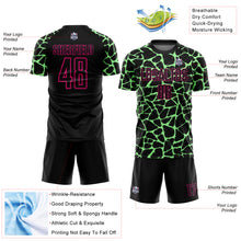 Laden Sie das Bild in den Galerie-Viewer, Custom Black Pea Green-Hot Pink Abstract Network Splash Sublimation Soccer Uniform Jersey