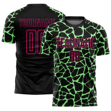Laden Sie das Bild in den Galerie-Viewer, Custom Black Pea Green-Hot Pink Abstract Network Splash Sublimation Soccer Uniform Jersey