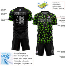 Charger l'image dans la galerie, Custom Black Aurora Green-White Abstract Network Splash Sublimation Soccer Uniform Jersey