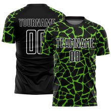 Charger l'image dans la galerie, Custom Black Aurora Green-White Abstract Network Splash Sublimation Soccer Uniform Jersey