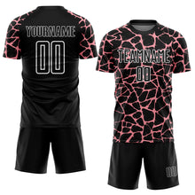 Charger l'image dans la galerie, Custom Black Medium Pink-White Abstract Network Splash Sublimation Soccer Uniform Jersey