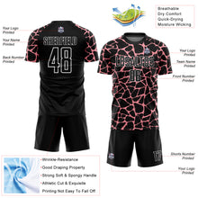 Charger l'image dans la galerie, Custom Black Medium Pink-White Abstract Network Splash Sublimation Soccer Uniform Jersey