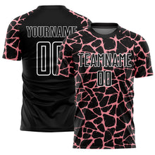 Charger l'image dans la galerie, Custom Black Medium Pink-White Abstract Network Splash Sublimation Soccer Uniform Jersey