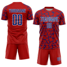 Charger l'image dans la galerie, Custom Red Royal-White Abstract Network Splash Sublimation Soccer Uniform Jersey