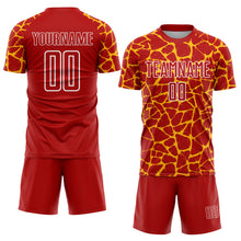 Charger l'image dans la galerie, Custom Red Gold-White Abstract Network Splash Sublimation Soccer Uniform Jersey
