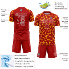 Charger l'image dans la galerie, Custom Red Gold-White Abstract Network Splash Sublimation Soccer Uniform Jersey