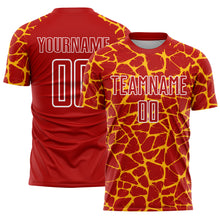 Charger l'image dans la galerie, Custom Red Gold-White Abstract Network Splash Sublimation Soccer Uniform Jersey
