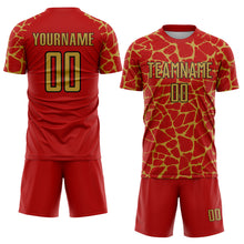 Charger l'image dans la galerie, Custom Red Old Gold-Black Abstract Network Splash Sublimation Soccer Uniform Jersey