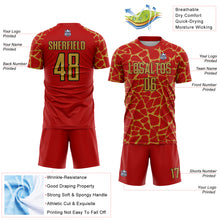 Charger l'image dans la galerie, Custom Red Old Gold-Black Abstract Network Splash Sublimation Soccer Uniform Jersey