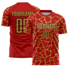 Charger l'image dans la galerie, Custom Red Old Gold-Black Abstract Network Splash Sublimation Soccer Uniform Jersey