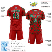 Charger l'image dans la galerie, Custom Red Kelly Green-White Abstract Network Splash Sublimation Soccer Uniform Jersey