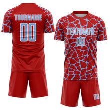 Charger l'image dans la galerie, Custom Red Light Blue-White Abstract Network Splash Sublimation Soccer Uniform Jersey