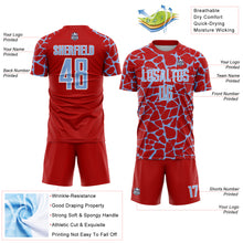 Charger l'image dans la galerie, Custom Red Light Blue-White Abstract Network Splash Sublimation Soccer Uniform Jersey