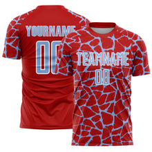 Charger l'image dans la galerie, Custom Red Light Blue-White Abstract Network Splash Sublimation Soccer Uniform Jersey
