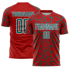 Charger l'image dans la galerie, Custom Red Teal-White Abstract Network Splash Sublimation Soccer Uniform Jersey