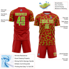 Charger l'image dans la galerie, Custom Red Neon Green-White Abstract Network Splash Sublimation Soccer Uniform Jersey