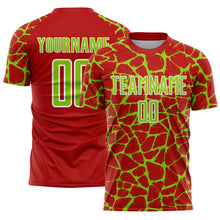 Charger l'image dans la galerie, Custom Red Neon Green-White Abstract Network Splash Sublimation Soccer Uniform Jersey