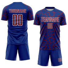 Laden Sie das Bild in den Galerie-Viewer, Custom Royal Crimson-White Abstract Network Splash Sublimation Soccer Uniform Jersey