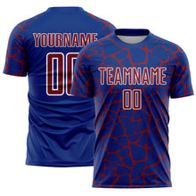 Laden Sie das Bild in den Galerie-Viewer, Custom Royal Crimson-White Abstract Network Splash Sublimation Soccer Uniform Jersey