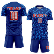 Load image into Gallery viewer, Custom Royal Red-Powder Blue Abstract Network Splash Sublimation Soccer Uniform Jersey