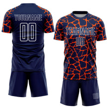 Laden Sie das Bild in den Galerie-Viewer, Custom Navy Orange-White Abstract Network Splash Sublimation Soccer Uniform Jersey
