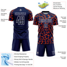 Laden Sie das Bild in den Galerie-Viewer, Custom Navy Orange-White Abstract Network Splash Sublimation Soccer Uniform Jersey