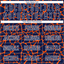 Laden Sie das Bild in den Galerie-Viewer, Custom Navy Orange-White Abstract Network Splash Sublimation Soccer Uniform Jersey