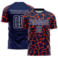 Laden Sie das Bild in den Galerie-Viewer, Custom Navy Orange-White Abstract Network Splash Sublimation Soccer Uniform Jersey