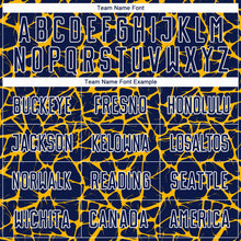 Laden Sie das Bild in den Galerie-Viewer, Custom Navy Gold-White Abstract Network Splash Sublimation Soccer Uniform Jersey