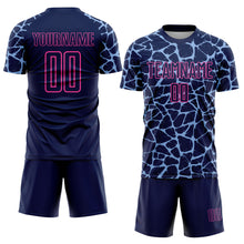 Laden Sie das Bild in den Galerie-Viewer, Custom Navy Light Blue-Pink Abstract Network Splash Sublimation Soccer Uniform Jersey