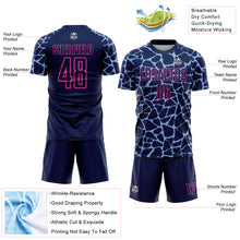 Laden Sie das Bild in den Galerie-Viewer, Custom Navy Light Blue-Pink Abstract Network Splash Sublimation Soccer Uniform Jersey