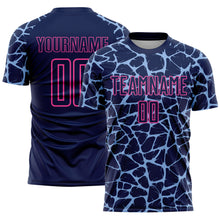 Laden Sie das Bild in den Galerie-Viewer, Custom Navy Light Blue-Pink Abstract Network Splash Sublimation Soccer Uniform Jersey