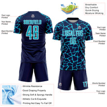 Laden Sie das Bild in den Galerie-Viewer, Custom Navy Lakes Blue-White Abstract Network Splash Sublimation Soccer Uniform Jersey