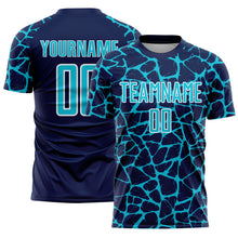 Laden Sie das Bild in den Galerie-Viewer, Custom Navy Lakes Blue-White Abstract Network Splash Sublimation Soccer Uniform Jersey