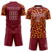 Загрузить изображение в средство просмотра галереи, Custom Crimson Gold-White Abstract Network Splash Sublimation Soccer Uniform Jersey