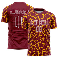 Загрузить изображение в средство просмотра галереи, Custom Crimson Gold-White Abstract Network Splash Sublimation Soccer Uniform Jersey