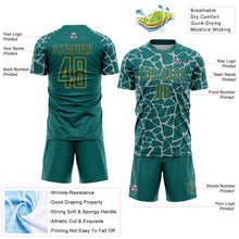 Charger l'image dans la galerie, Custom Teal Gray-Old Gold Abstract Network Splash Sublimation Soccer Uniform Jersey