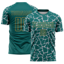 Charger l'image dans la galerie, Custom Teal Gray-Old Gold Abstract Network Splash Sublimation Soccer Uniform Jersey