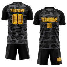 Load image into Gallery viewer, Custom Black Gold-Steel Gray Line Sublimation Soccer Uniform Jersey