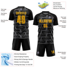 Load image into Gallery viewer, Custom Black Gold-Steel Gray Line Sublimation Soccer Uniform Jersey