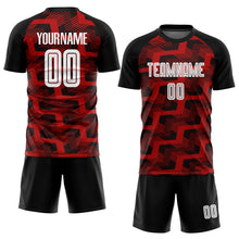 Laden Sie das Bild in den Galerie-Viewer, Custom Black White-Red Line Sublimation Soccer Uniform Jersey