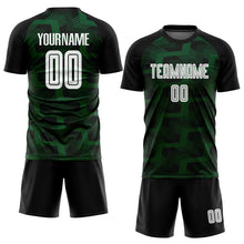 Laden Sie das Bild in den Galerie-Viewer, Custom Black White-Green Line Sublimation Soccer Uniform Jersey