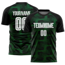 Laden Sie das Bild in den Galerie-Viewer, Custom Black White-Green Line Sublimation Soccer Uniform Jersey