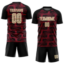 Laden Sie das Bild in den Galerie-Viewer, Custom Black Cream-Crimson Line Sublimation Soccer Uniform Jersey