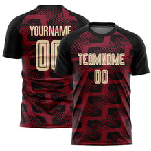 Laden Sie das Bild in den Galerie-Viewer, Custom Black Cream-Crimson Line Sublimation Soccer Uniform Jersey