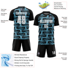 Laden Sie das Bild in den Galerie-Viewer, Custom Black White-Shadow Blue Line Sublimation Soccer Uniform Jersey